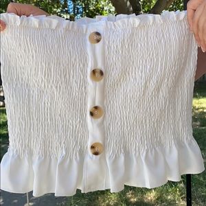 Shirred button front ruffle hem tube top